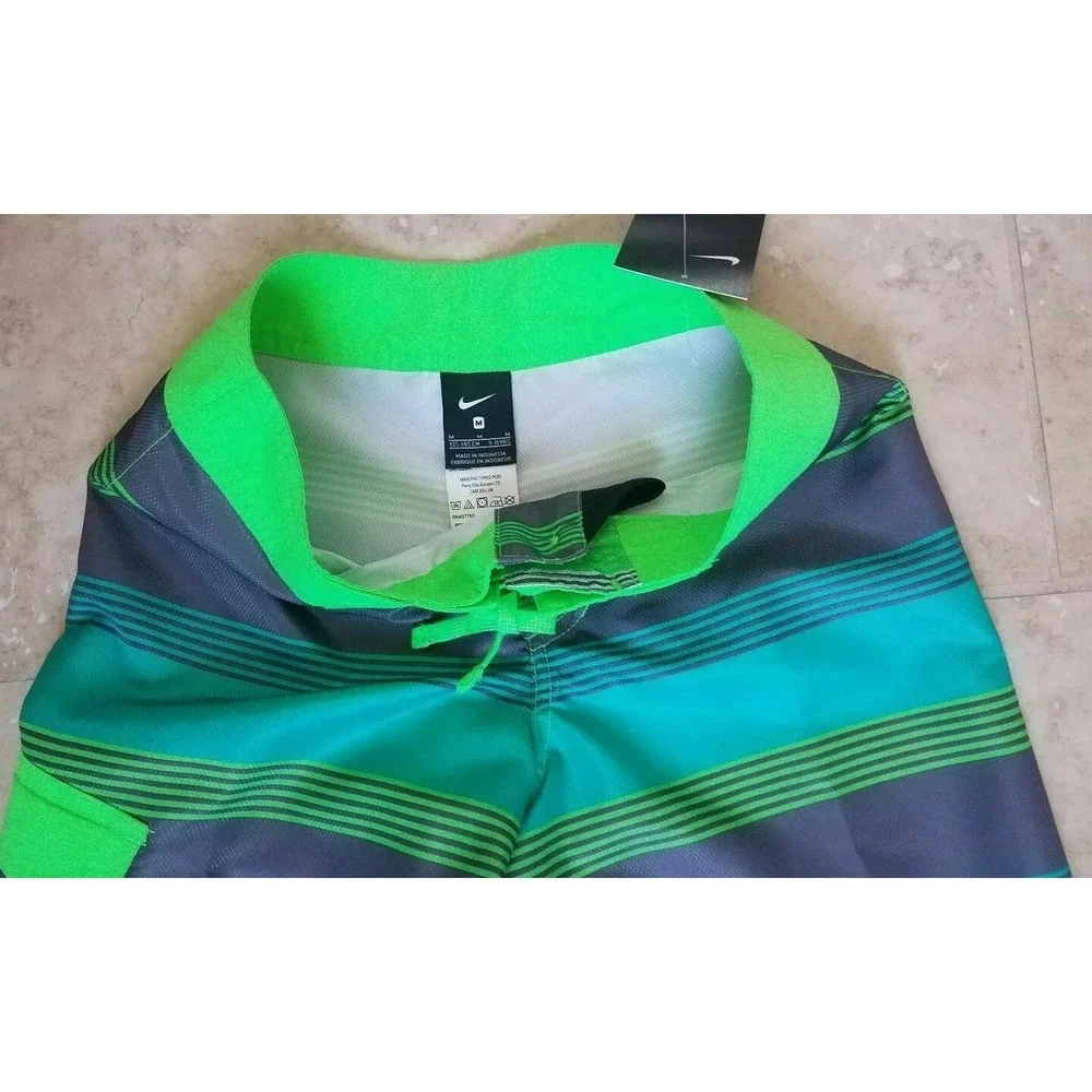 Nike Lane Drift Board Shorts Boys Striped Swim Trunks‎ Green Size Medium NEW